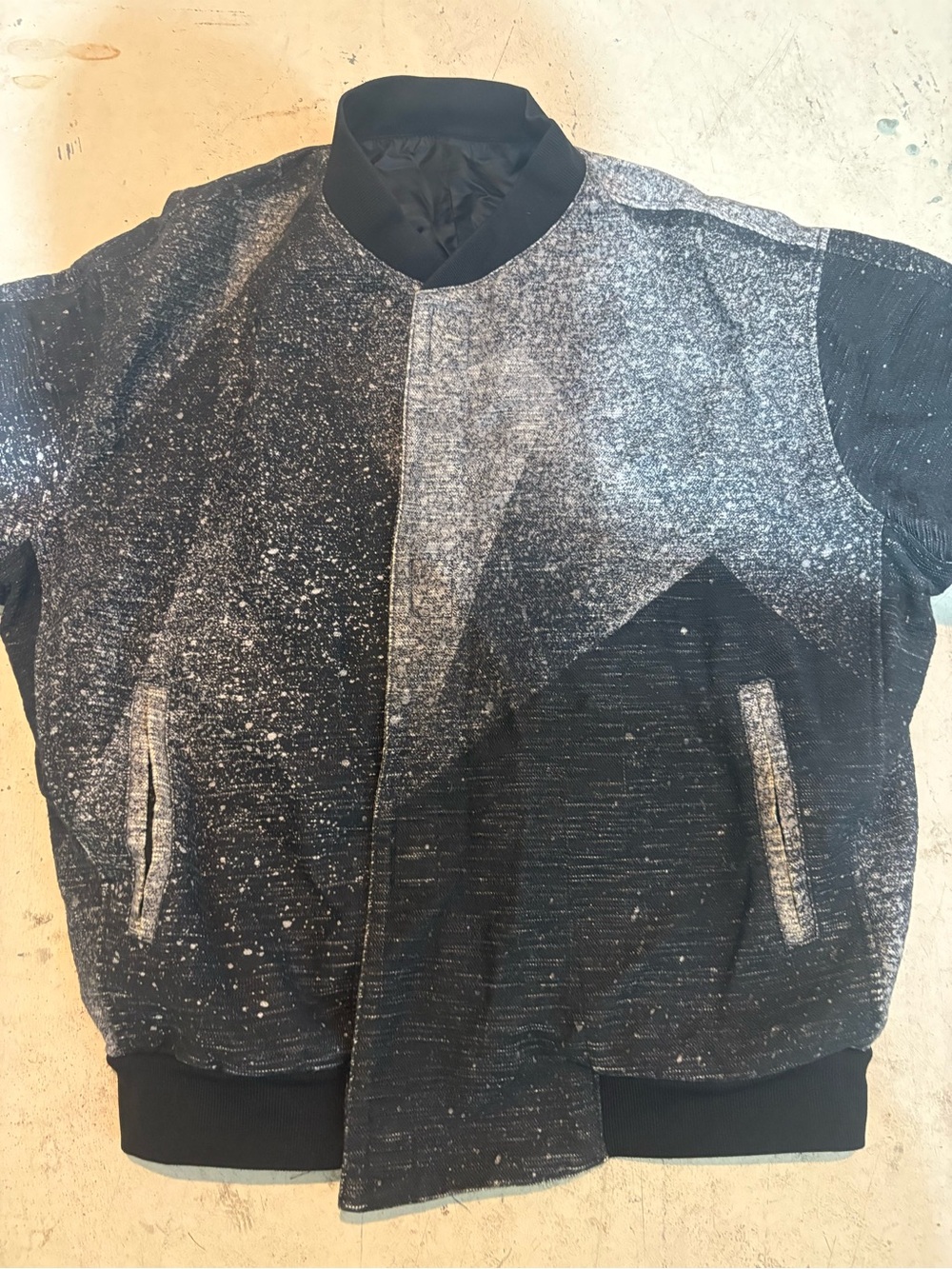 Balenciaga Black and White Speckled Bomber Jacket